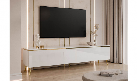 Тумба ТВ 2Ш TOP- Моника белый глянец/золото 