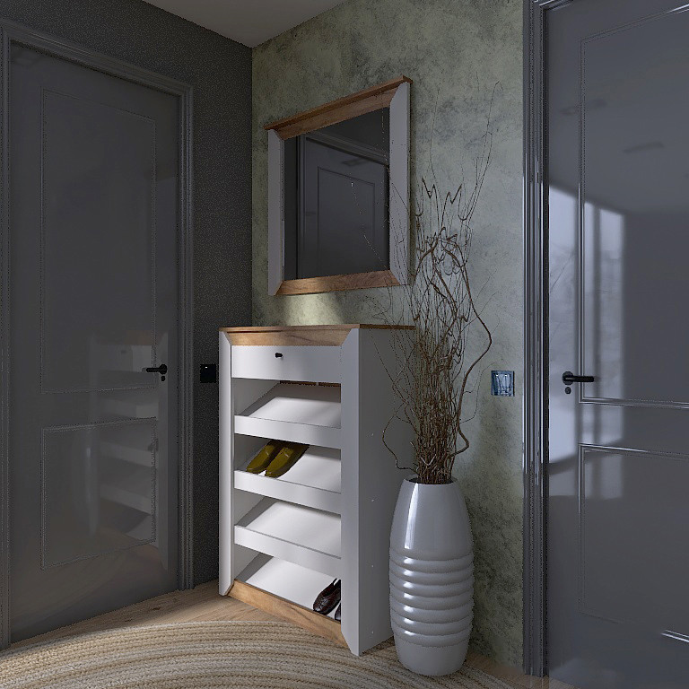 Прихожая с тумбой для обуви и зеркалом EVR- Нордик-3 дуб крафт золотой + белый