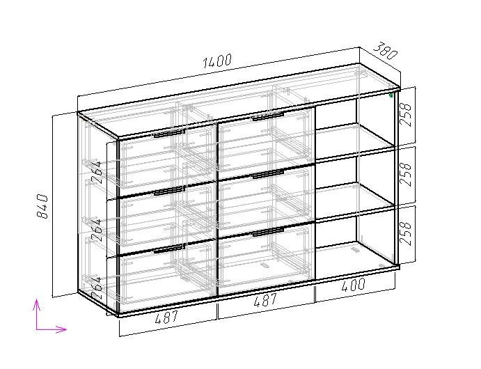 Комод с полками на 6 шухляд ViA- Сити СК-5