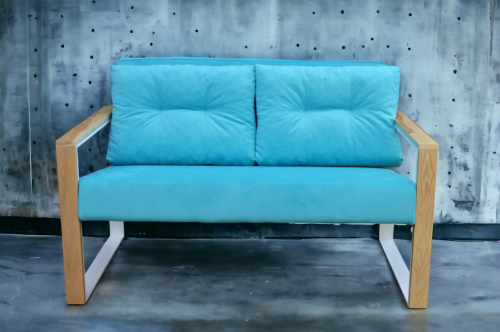 Диван Лофт WLS M25 голубой (каркас ясень / металл черный, белый)
