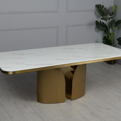 Стіл обідній TOP- FRISCO Аурум білий глянець/ нога золота 220X100X77