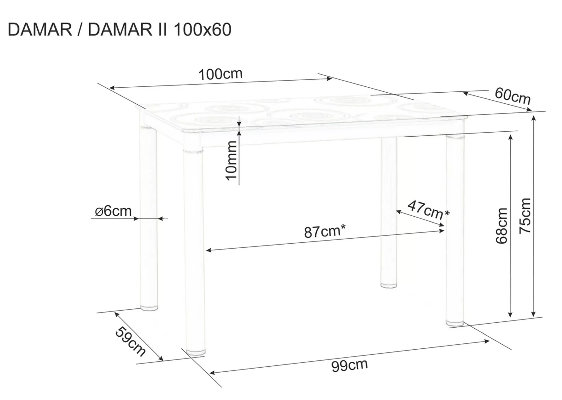 Стол стеклянный SIGNAL Damar в черном цвете 