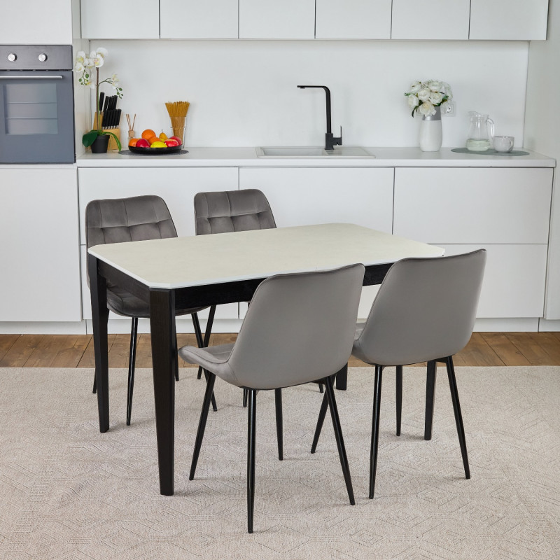 Комплект обеденный Ont- Рикардо 120 жемчужина + 4 стула Chris серые