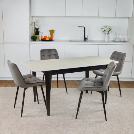 Комплект обеденный Ont- Рикардо 120 жемчужина + 4 стула Chris серые