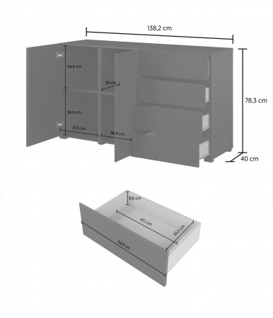 Комод на 2 двери и 4 ящика Helvetia ASYMETRIC 24W3OA42 (черный оникс)