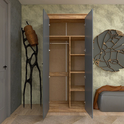 Шкаф распашной на 2 двери EVR- Нордик-990 дуб крафт золотой + фасад графит 