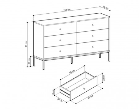 Комод Perfect Home Моно/Mono с 6 ящиками, черные ножки MKS154 Беж песочный