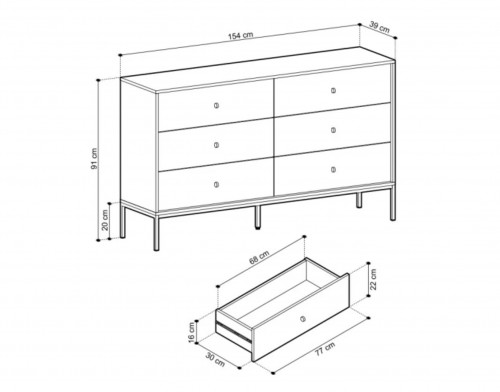Комод Perfect Home Моно/Mono с 6 ящиками, черные ножки MKS154 Беж песочный
