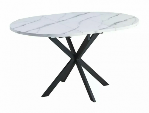 Стол SIGNAL Gaston 100(135)*100 белый эффект мрамора/ черный мат