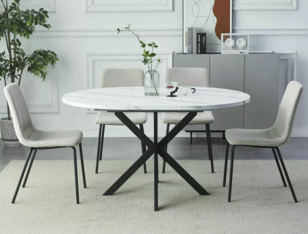 Стол SIGNAL Gaston 100(135)*100 белый эффект мрамора/ черный мат