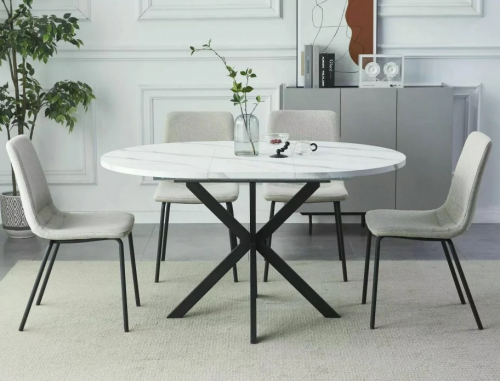 Стол SIGNAL Gaston 100(135)*100 белый эффект мрамора/ черный мат