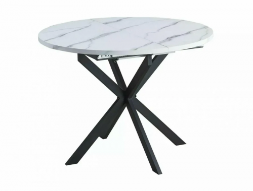 Стол SIGNAL Gaston 100(135)*100 белый эффект мрамора/ черный мат