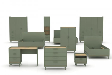 Кровать двуспальная Helvetia SCANDI (зеленый / дуб)