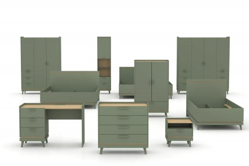 Кровать двуспальная Helvetia SCANDI (зеленый / дуб)