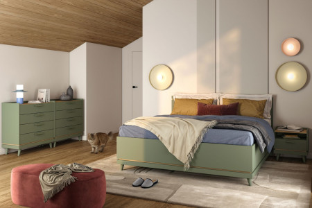 Кровать двуспальная Helvetia SCANDI (зеленый / дуб)