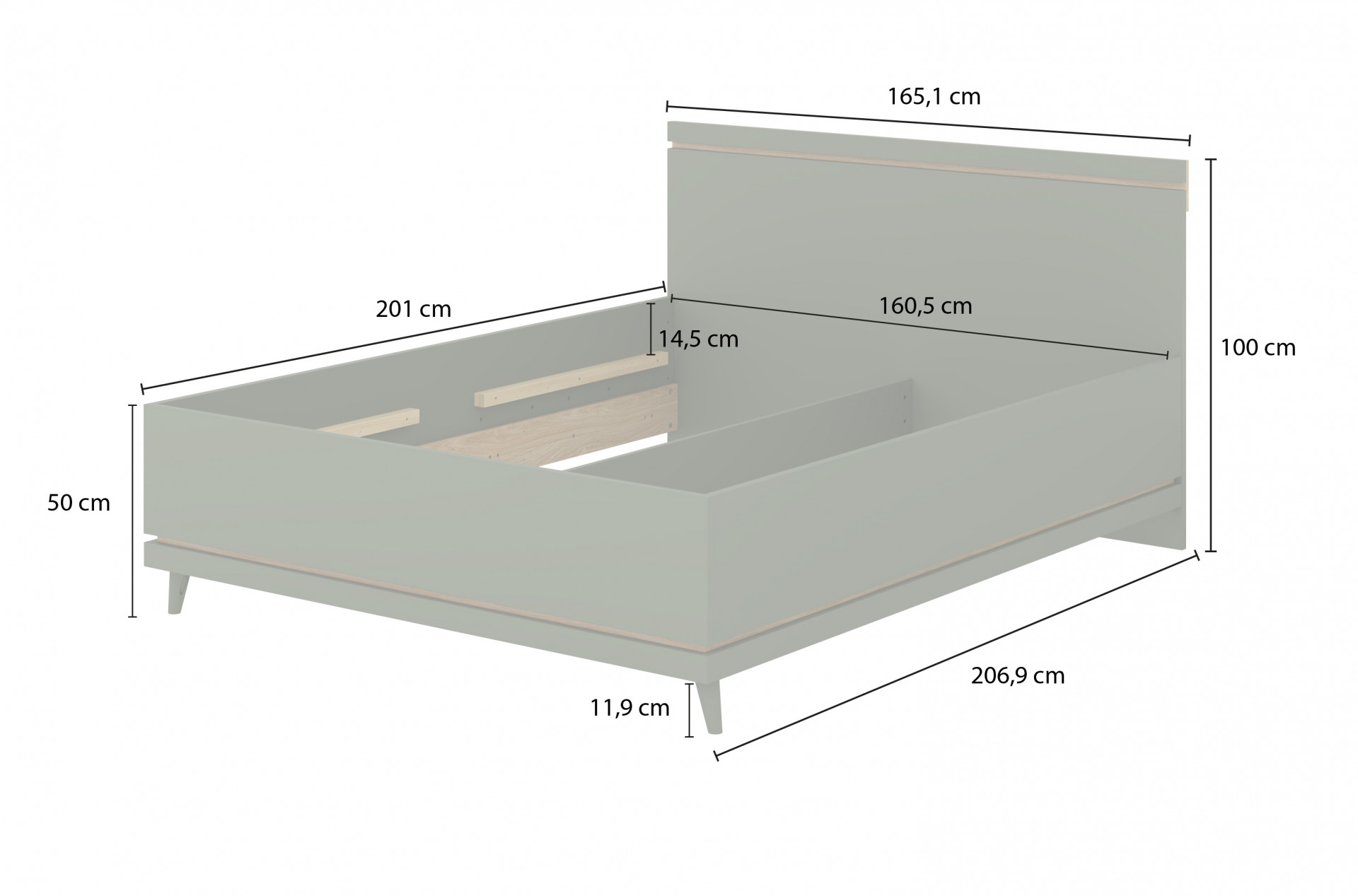 Кровать двуспальная Helvetia SCANDI (зеленый / дуб)