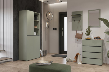 Комод на 4 ящика в прихожую Helvetia CROSS 24GWMY27 (дымчатый зеленый -черный)