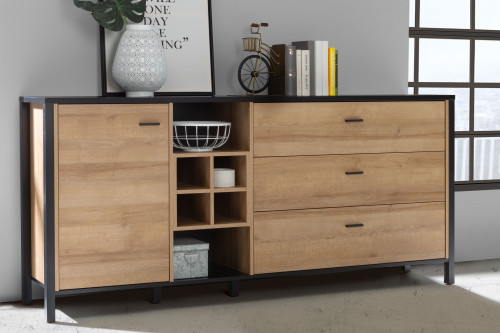 Комод на 1 дверь и 3 ящика Forte HIGH ROCK HRKK231 (дуб ривьера/черный)