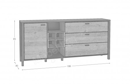 Комод на 1 дверь и 3 ящика Forte HIGH ROCK HRKK231 (дуб ривьера/черный)