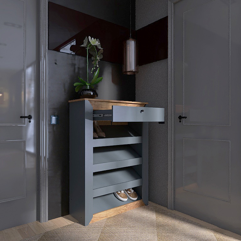 Прихожая с тумбой для обуви и зеркалом EVR- Нордик-3 дуб крафт золотой + графит