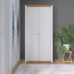 Шкаф распашной на 2 двери EVR- Нордик-990 дуб крафт золотой + фасад белый