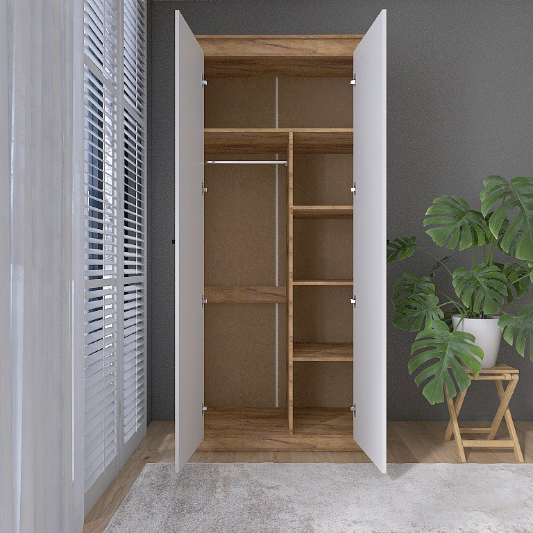 Шкаф распашной на 2 двери EVR- Нордик-990 дуб крафт золотой + фасад белый