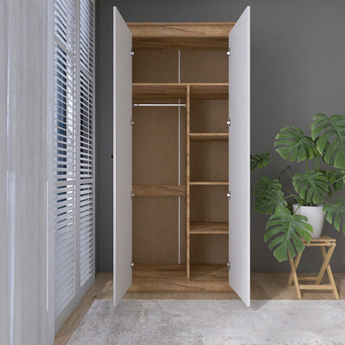 Шкаф распашной на 2 двери EVR- Нордик-990 дуб крафт золотой + фасад белый