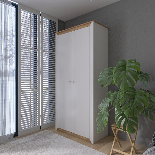 Шкаф распашной на 2 двери EVR- Нордик-990 дуб крафт золотой + фасад белый