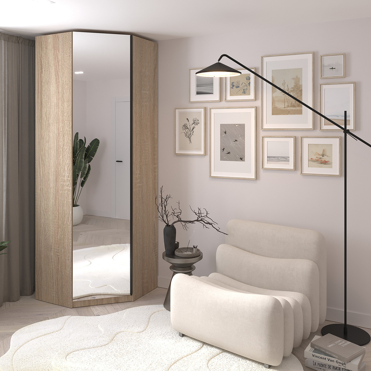 Шкаф угловой с зеркалом 195х80х80 cм KOD- ШК-У 2,4 зеркало