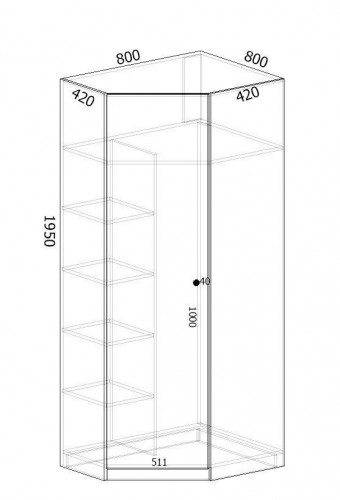 Шкаф угловой с зеркалом 195х80х80 cм KOD- ШК-У 2,4 зеркало