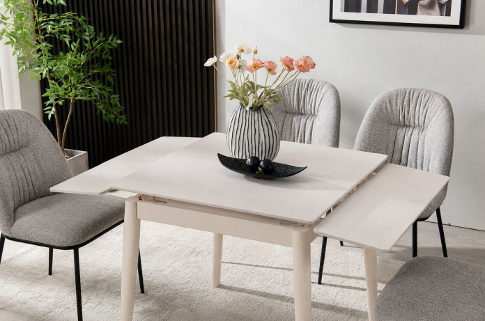 Стіл обідній розкладний INI- AVENTO CERAMIC 80(130)*80 білий/кашемир