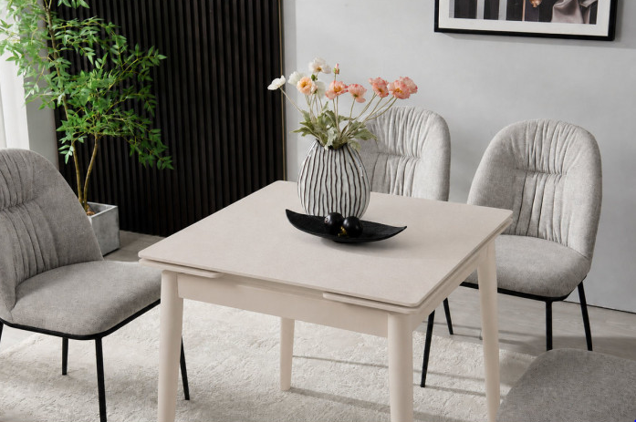 Стіл обідній розкладний INI- AVENTO CERAMIC 80(130)*80 білий/кашемир
