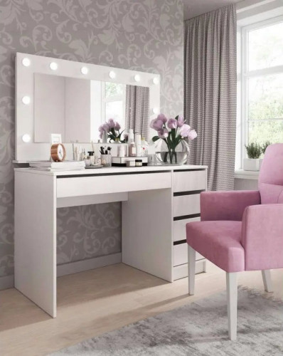 Стол туалетный письменный Perfect Home Ада/Ada 5S/120 с 5 ящиками Белый мат