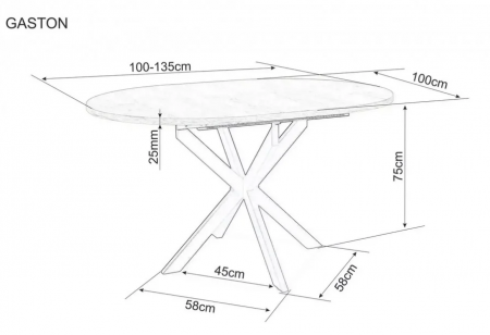 Стол SIGNAL Gaston CERAMIC 100(135)*100 белый / черный