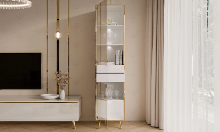 Витрина подвесная 2Д TOP- Моника белый глянец/золото  