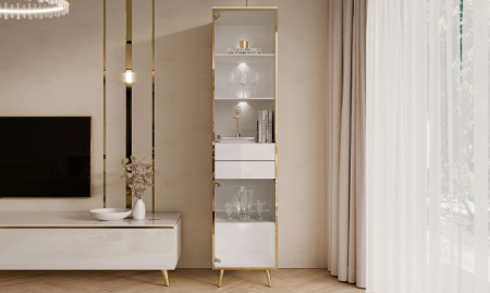 Витрина подвесная 2Д TOP- Моника белый глянец/золото  