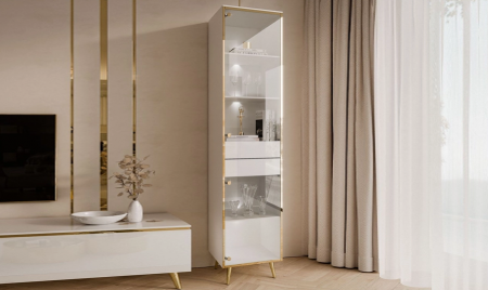 Витрина подвесная 2Д TOP- Моника белый глянец/золото  