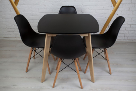 Кухонный комплект Ont- Джузеппе черный квадратный стол + 4 стула Classic (Осако)