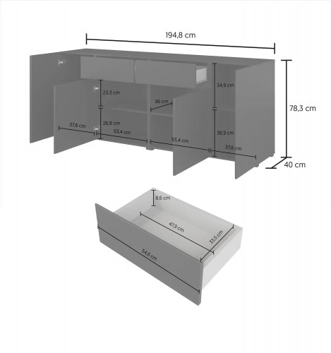 Комод на 4 двери и 2 ящика Helvetia ASYMETRIC 24W3OA47 (черный оникс)