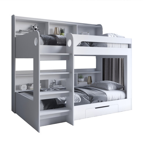 Двухъярусная кровать Майнкрафт 90х190 см с ящиком Нимфея Альба (белый) (LION-041541)