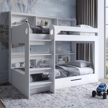 Двухъярусная кровать Майнкрафт 90х190 см с ящиком Нимфея Альба (белый) (LION-041541)