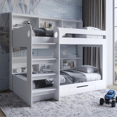 Двухъярусная кровать Майнкрафт 90х190 см с ящиком Нимфея Альба (белый) (LION-041541)