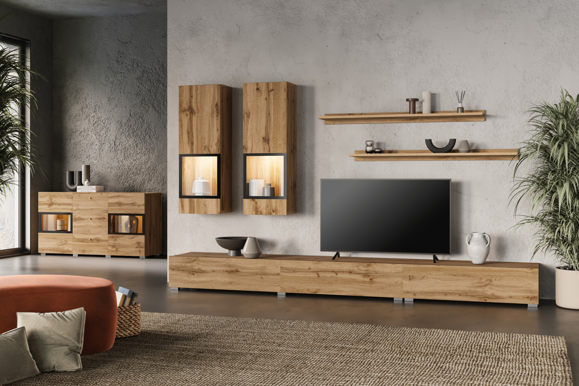 Стенка в гостиную Helvetia BAROS 24N0BM10 (дуб вотан)