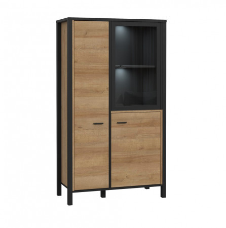 Витрина на 2 двери Forte HIGH ROCK HRKV521 (дуб ривьера/черный)