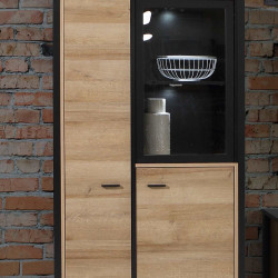 Витрина на 2 двери Forte HIGH ROCK HRKV521 (дуб ривьера/черный)