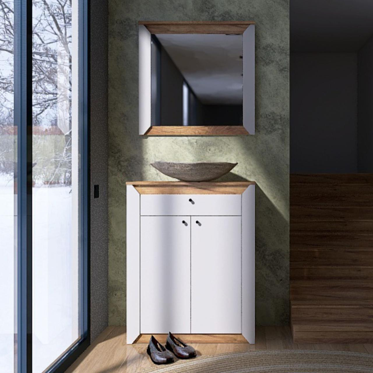 Прихожая с тумбой для обуви и зеркалом EVR-Нордик-2 дуб крафт золотой + белый