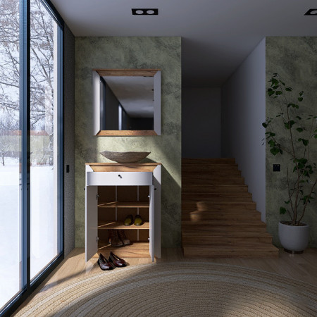 Прихожая с тумбой для обуви и зеркалом EVR-Нордик-2 дуб крафт золотой + белый