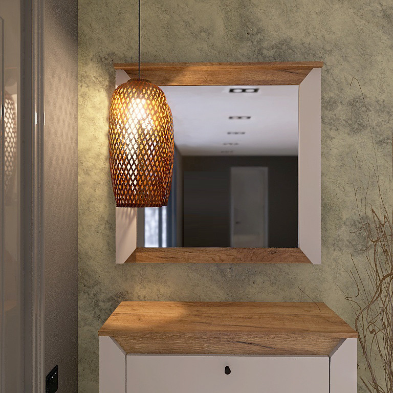 Прихожая с тумбой для обуви и зеркалом EVR-Нордик-2 дуб крафт золотой + белый