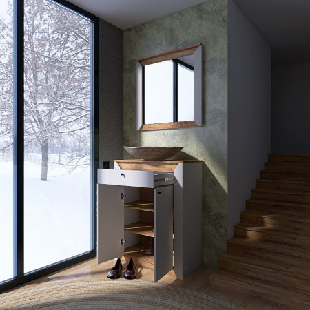 Прихожая с тумбой для обуви и зеркалом EVR-Нордик-2 дуб крафт золотой + белый