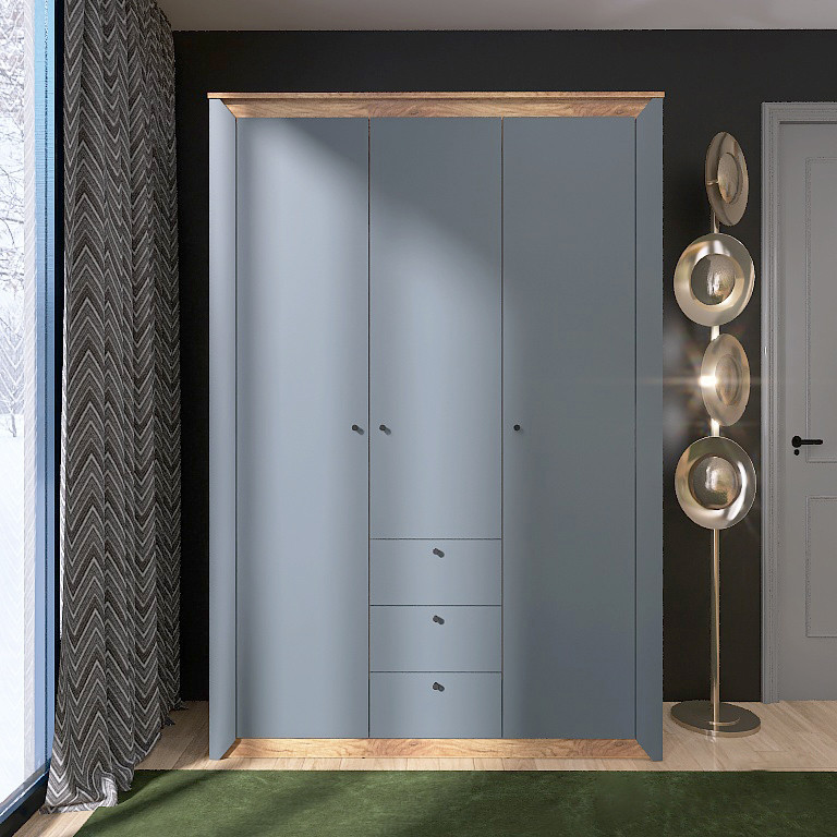 Шкаф распашной на 3 двери и 3 шухляды EVR- Нордик-1400 дуб крафт золотой + фасад графит